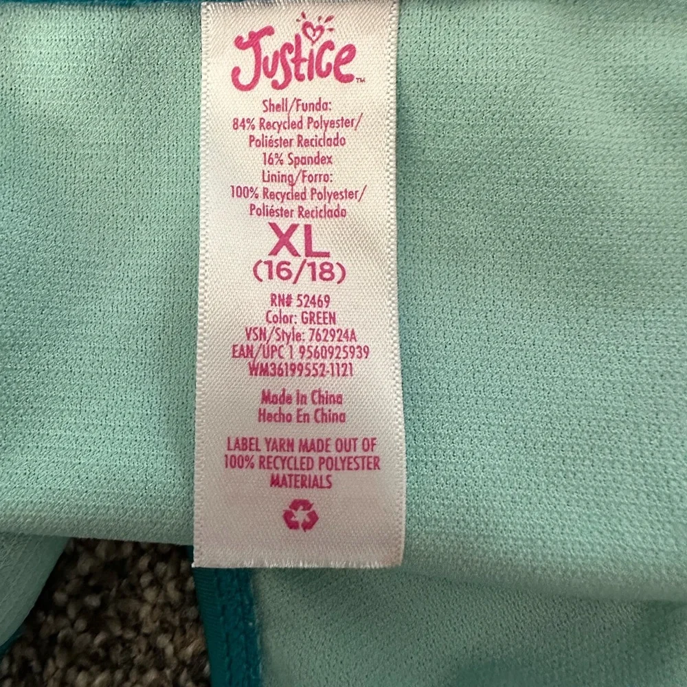 Justice Teal and Pink Floral Girl’s Ruffle Bikini Large (12-14) Excellent Cond